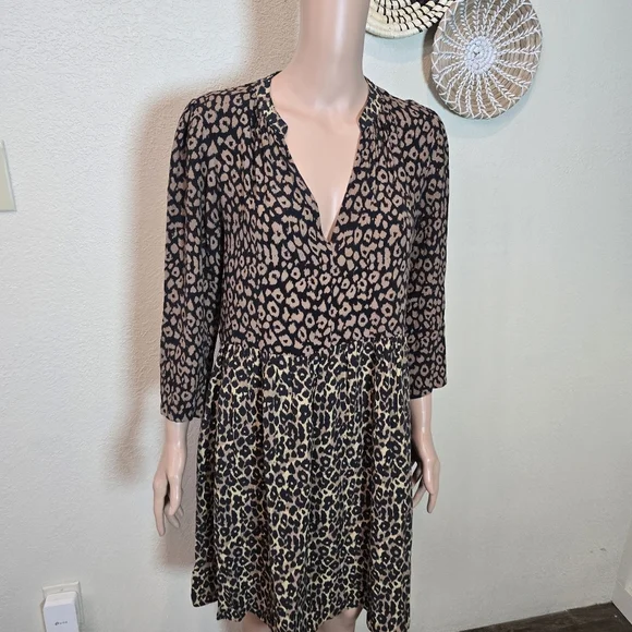 Maeve Anthropologie Juno Leopard Animal Print Dress Size Small Tunic Brown - Picture 2 of 16